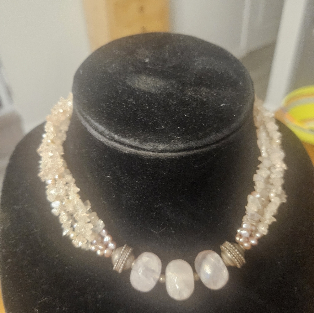 Rose Quartz Multi Strant Statement Necklace - Picture 5 of 7